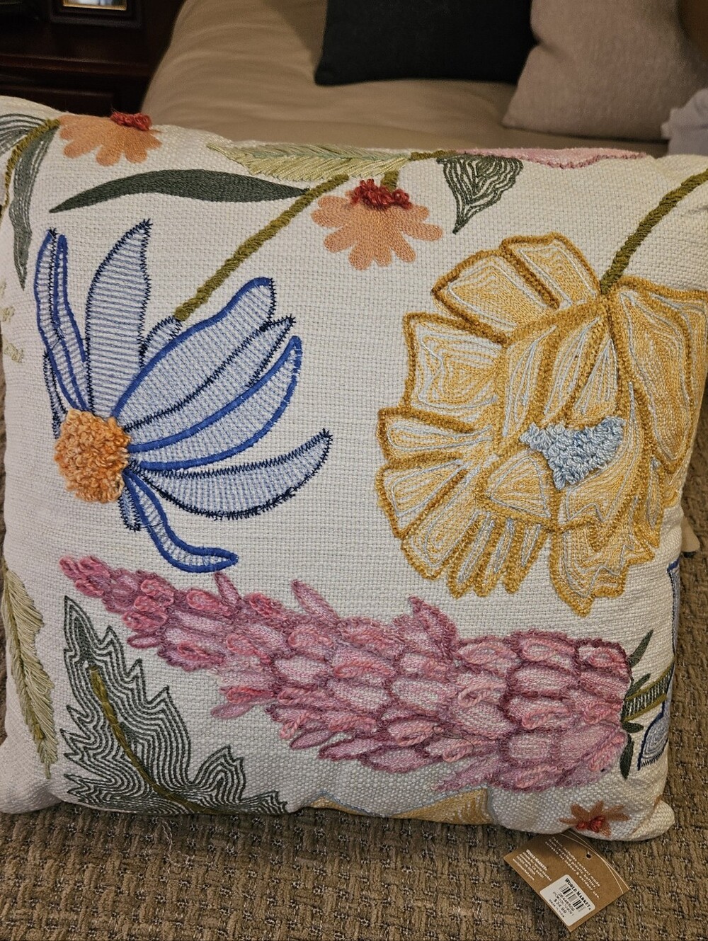 Embroidered Mermaid Decorative Pillow And Embroidered Flower Throw Pillows - Picture 2 of 2
